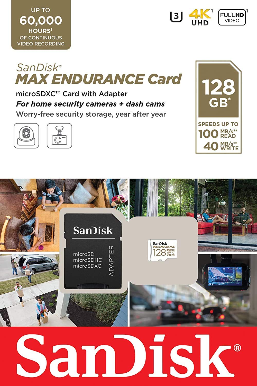 SanDisk MAX Endurance 128GB MicroSD Card (2 Pack) for Home Security Cameras & Dash Cams (SDSQQVR-128G-GN6IA) with Adapter, 4K, Bundle with (1)
