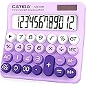 CATIGA Mechanical Switch Calculator with Solar and Battery Dual Power, 12-Digit Large LCD Display, Aesthetic and Cute Desktop Calculator with Big