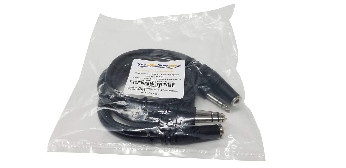 Your Cable Store 3 Pack 3 Foot 1/4 Inch Stereo Headphone Extension Cables