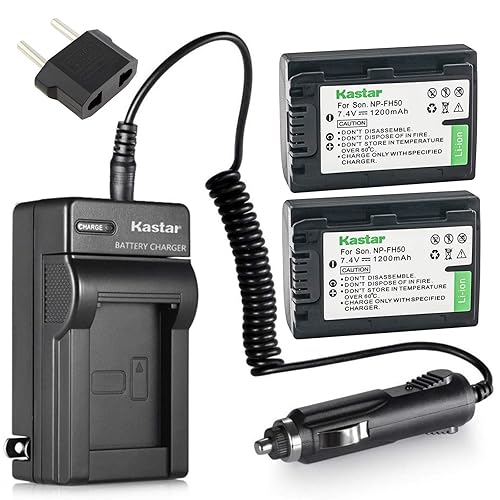 Kastar Battery (2-Pack) + Charger Replacement for Sony NP-FH50 NP-FH40 NP-FH30 DSLR-A230 DSLR-A330 DSLR-A290 DSLR-A380 DSLR-A390 HDR-TG1E HDR-TG3
