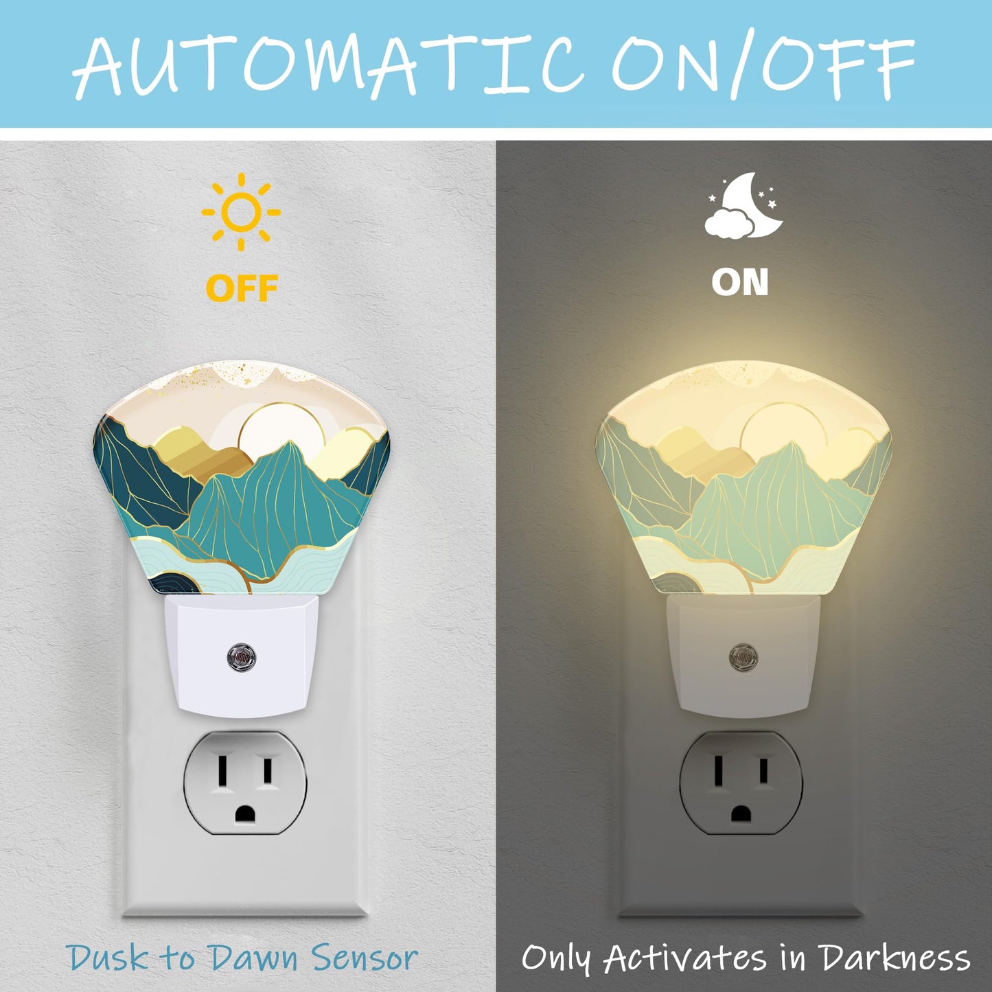 AKKAVNIA Night Light Gold Mountain Plug-in LED Dusk-to-Dawn Sensor Soft Night Lamp,Suitable for Home Bedroom Bathroom Hallway Stairs