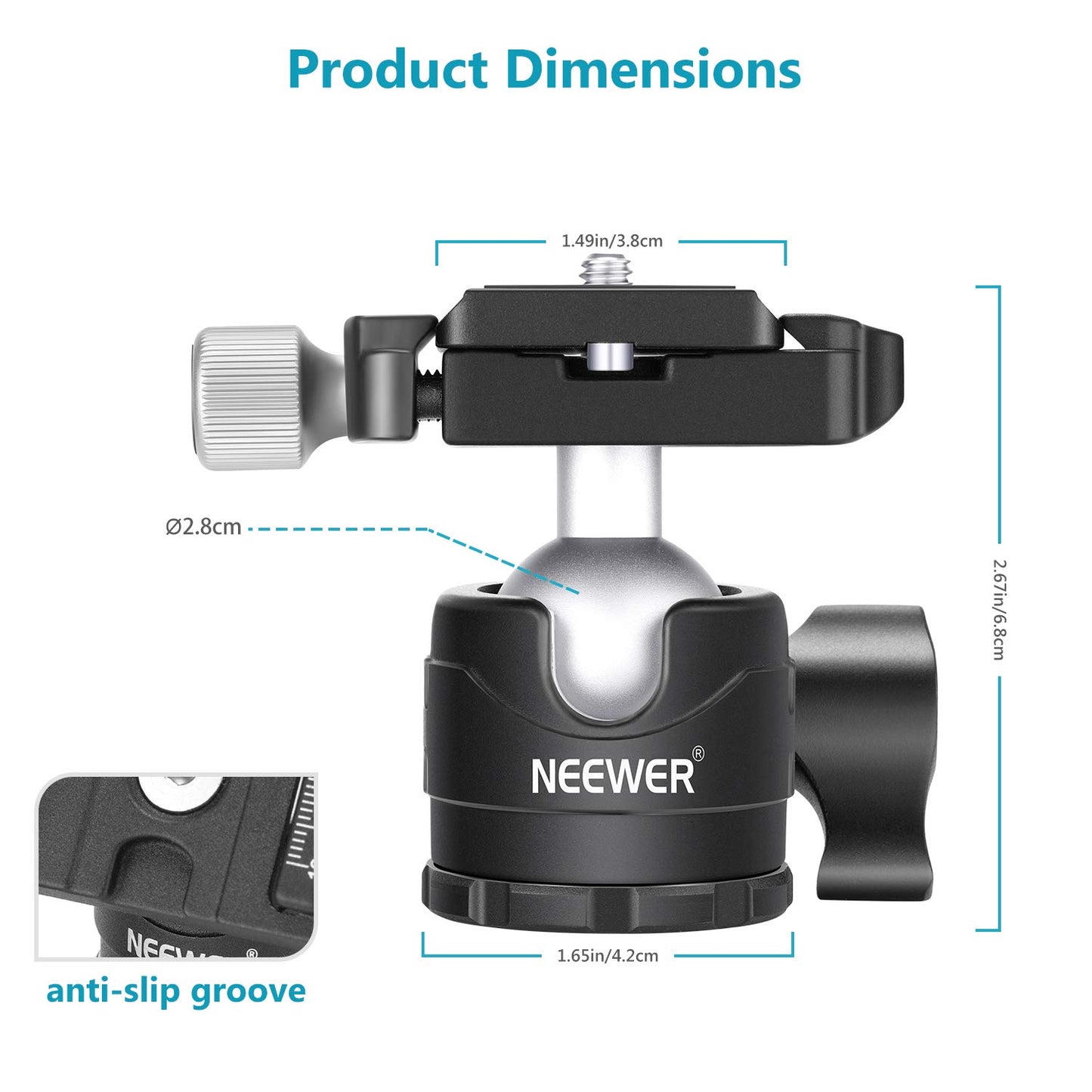NEEWER 28mm Low Profile Tripod Ball Joint 360° Pan Rotation with 1/4" Arca Type Quick Release Plate and Spirit Level for Tripods, Monopods, Max Load