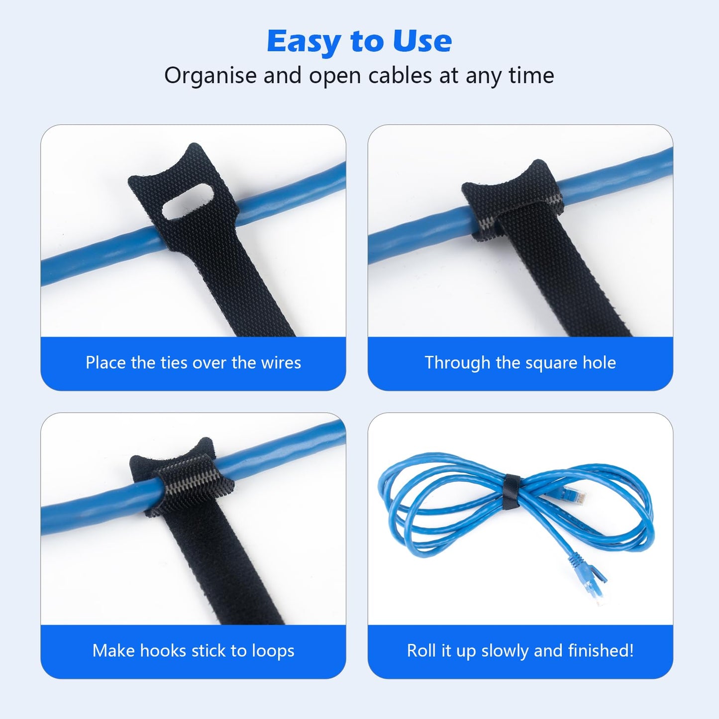SUTOUG 60PCS 6 Inch Reusable Cable Ties Black, Adjustable Cable Straps, Cable Tie Management, Cable Tidy for Desktop Charging Cables, Home and Office