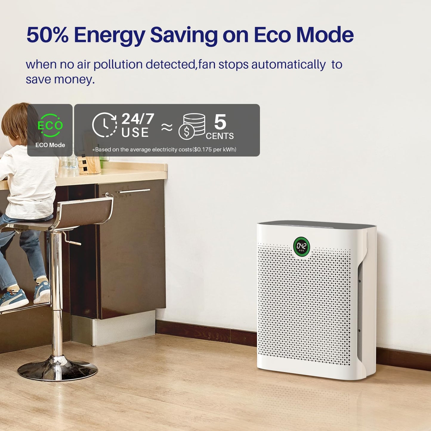 OKSOU 5 Filters Air Purifiers for Home Large Room 1490 Ft², PM2.5 Digital Display Laser Sensor, 50% Energy Saving ECO Mode, H13 True HEPA Filter