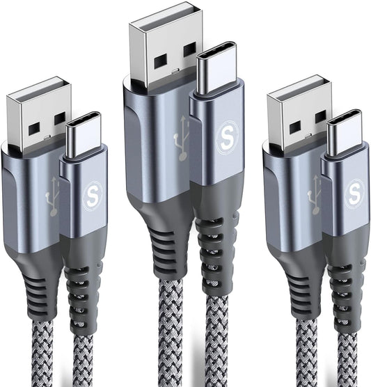 sweguard USB Type C Charger Cable [3-Pack,10ft+6.6ft+3.3ft] iPhone 15 Charger Nylon Braided Cord for iPhone 15 Pro Max Samsung Galaxy S23 S22 S21 S20