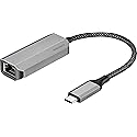 Insignia USB-C to Ethernet Adapter, Plug-and-Play Supports up to 1 Gbps High-Speed, Silver Black