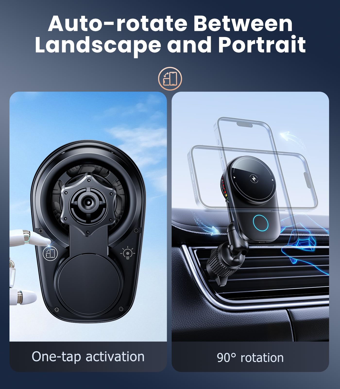 DICMKY Long-arm Wireless Magnetic Car Phone Holder Mount with Cooling Fan & RGB Lights, 15W Fast Charging Auto-Rotate Charger for iPhone