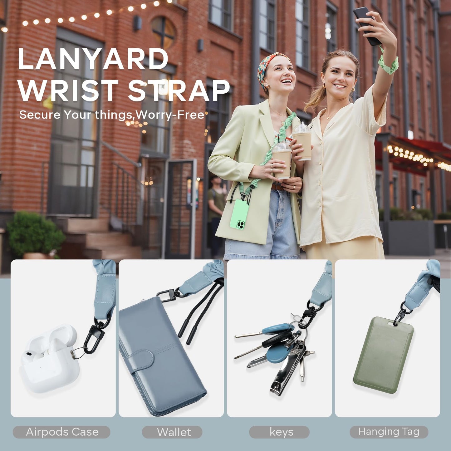 Phone Lanyard Crossbody & Phone Wrist Strap Set, Adjustable Anti Theft Phone Strap for All Phones, Skin-friendly Cell Phone Lanyard & Phone Strap