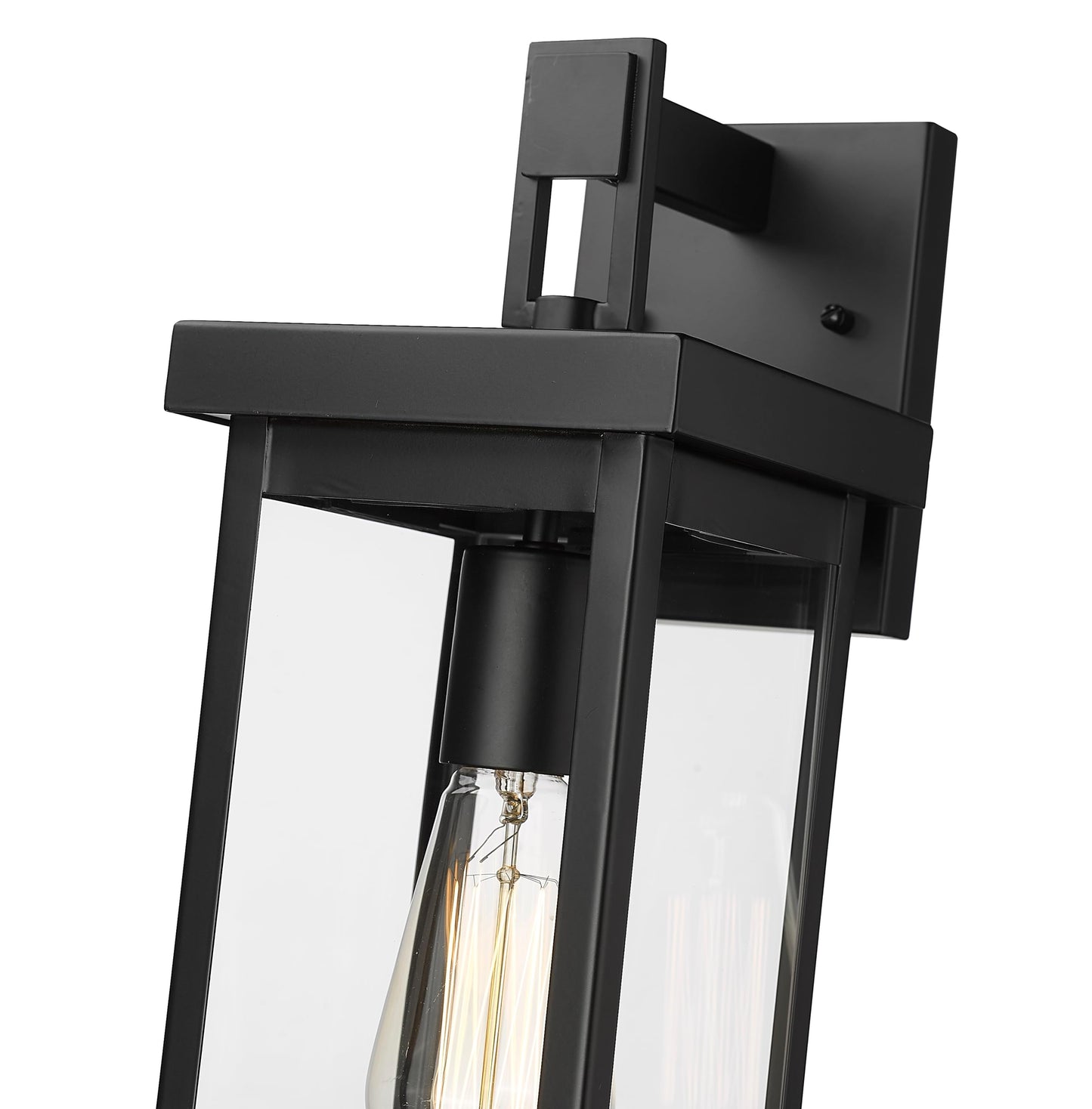 ML Lighting | Barkeley Collection | 42601-PBK | 16" Modern One Bulb Outdoor Steel Small Wall Sconce | Anti-Rust Powder Coat Black with Clear Glass