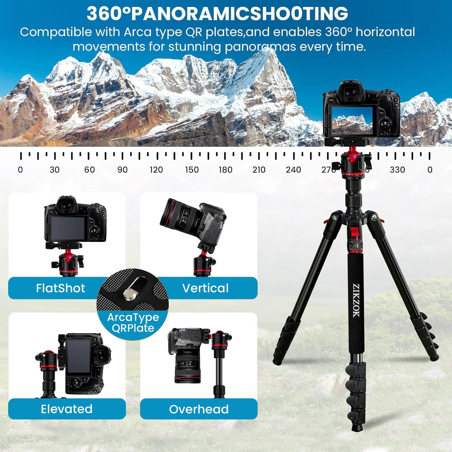 Camera Tripod, Lightweight Travel Outdoor DSLR Tripods Aluminum Tripod/Monopod, 360°Ball Head Detachable, Tripod for iPhone, ipad, DSLR,Tablet