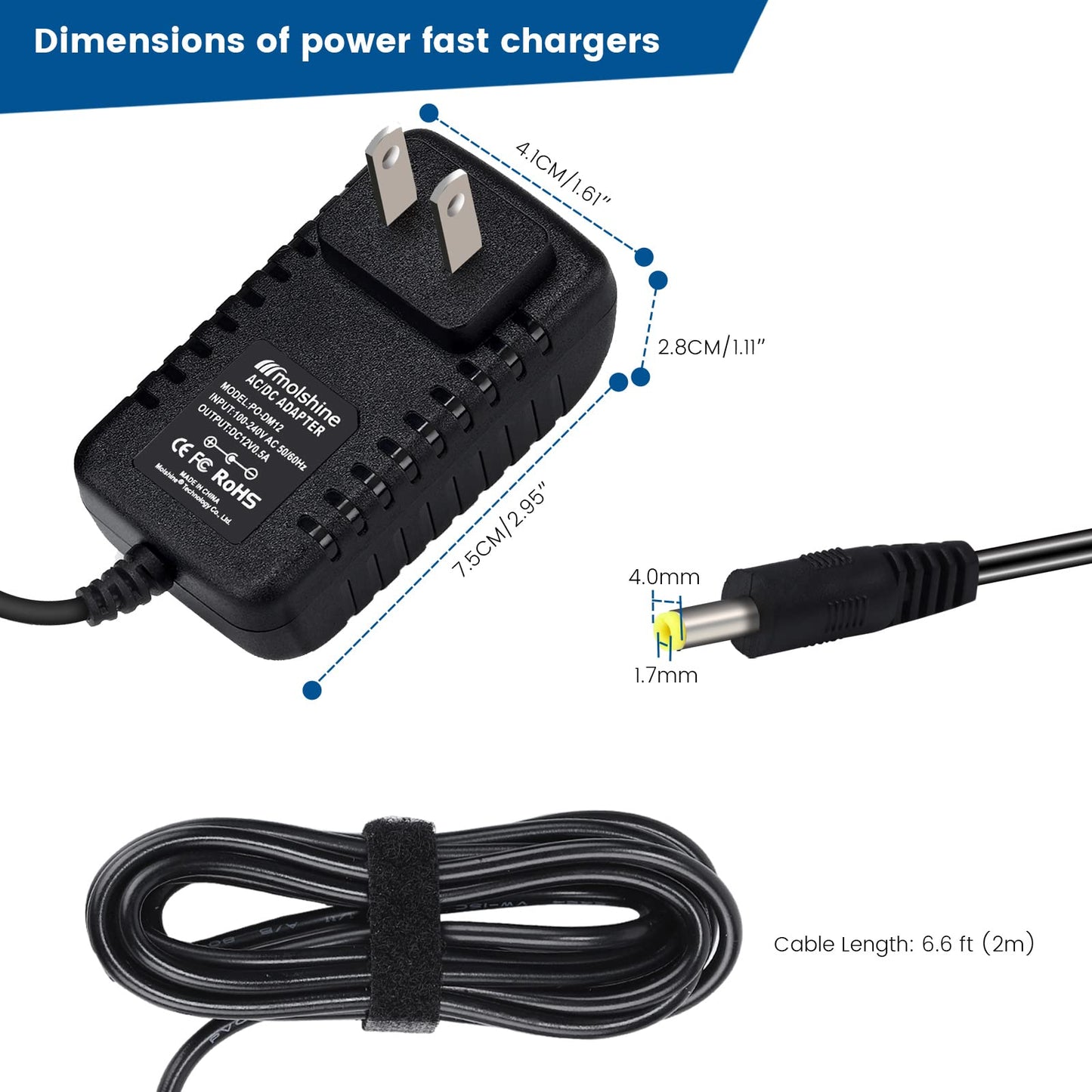 molshine (6.6ft Cable 12V AC DC Adapter Compatible DYMO 1758460 LabelManager 260P LM-260P (1754490) 280 LM-280 (1815990) 360D LM-360D (1754488) 420P…