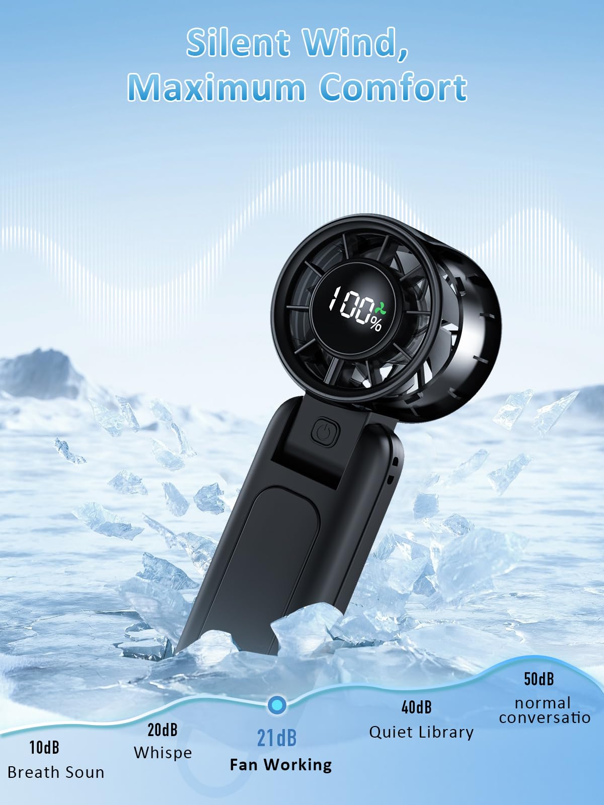 Platstudy Handheld Fan, Portable Fan, 1-100 Speed Adjustable Turbo Fan, 5000mAh Rechargeable Mini Personal Fan with Foldable Design and LED Display