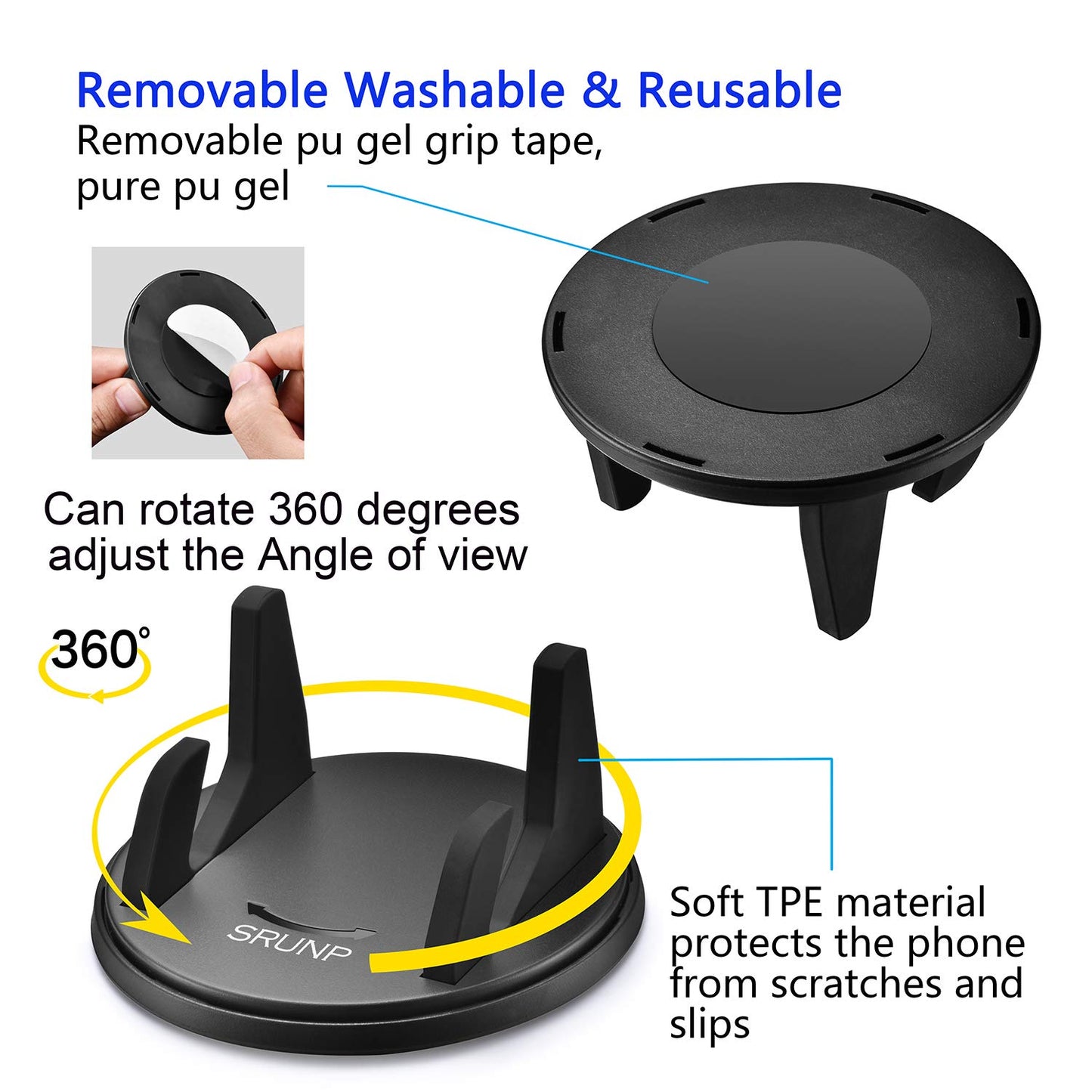 SRUNP Dashboard Phone Holder for Car [Vertical Horizontal 360 Rotate] Car Phone Mount, Cell Phone Holder Compatible with iPhone 17 16 15 14 13 12 Pro