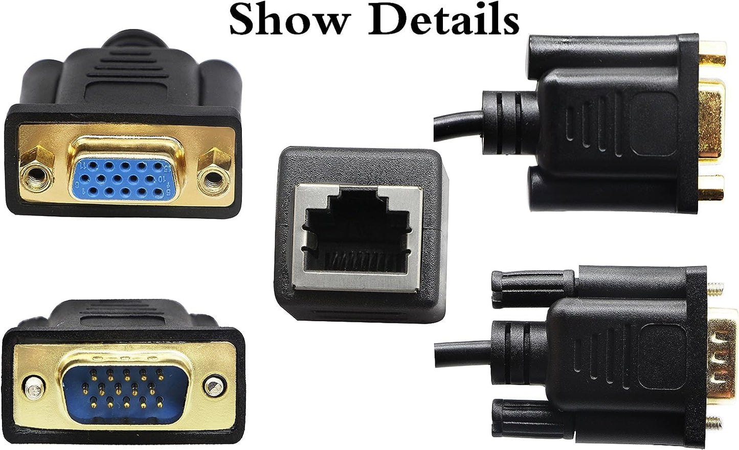 zdyCGTime RJ45 to VGA Cable, VGA 15-Pin Port Female&Male to RJ45 Female Cat5/6 Ethernet LAN Console for Multimedia Video?15CM/6Inch? 2Pack