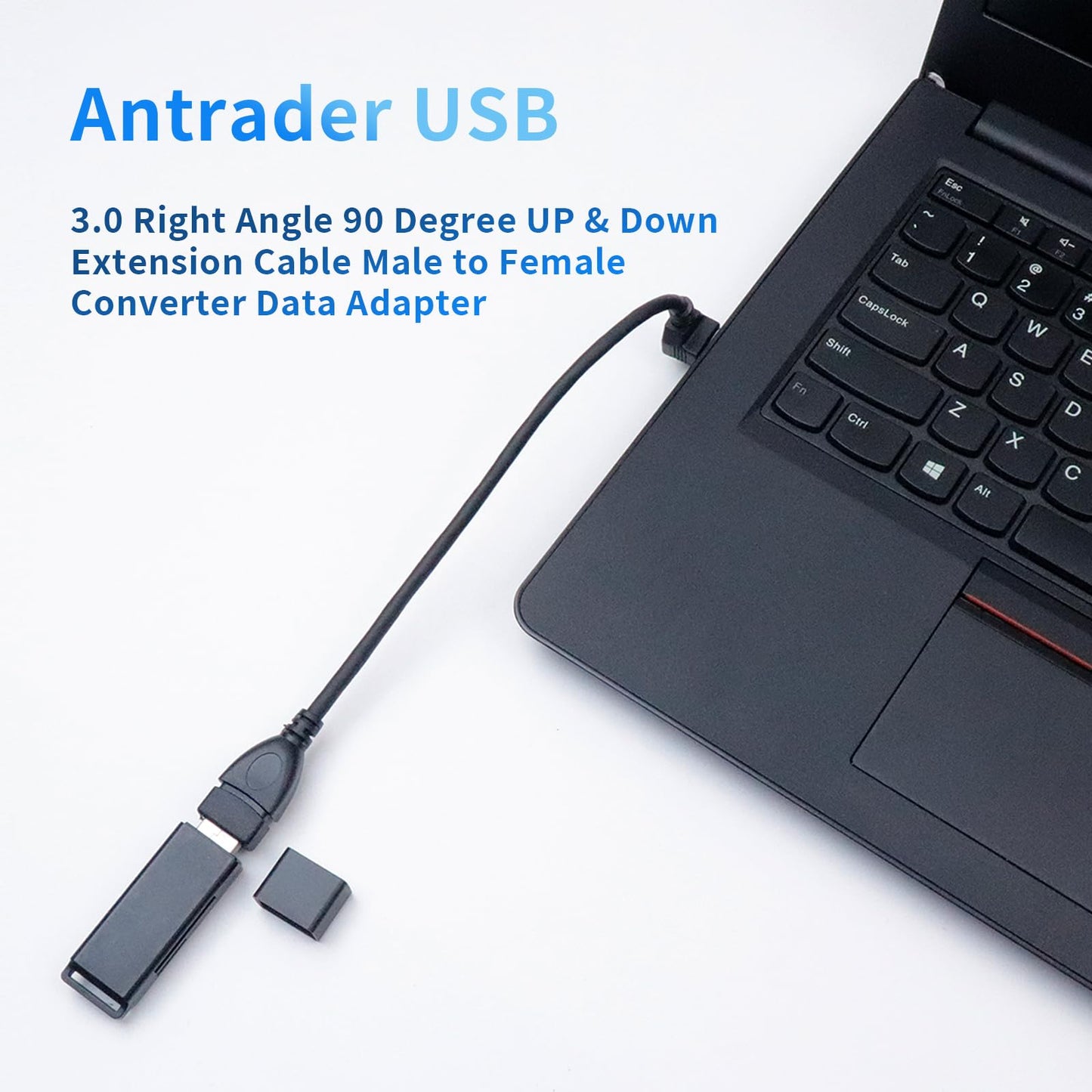 Antrader USB 3.0 Right Angle 90 Degree UP & Down Extension Cable Male to Female Converter Data Adapter Cord 2 Pairs