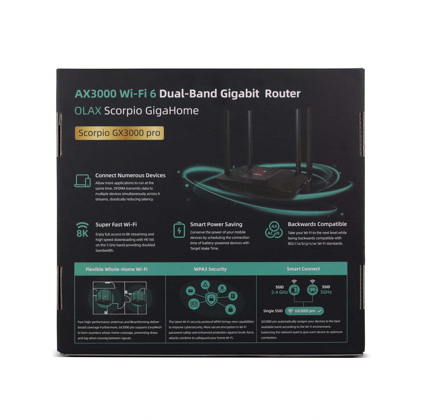 Scorpio Olax GigaHome AX3000 Dual-Band Wi-Fi 6 Router