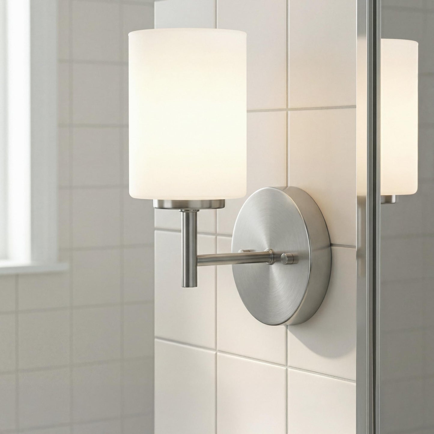 Progress Lighting Replay Collection 1-Light Etched White Glass Modern Bath Vanity Light Brushed Nickel, E26