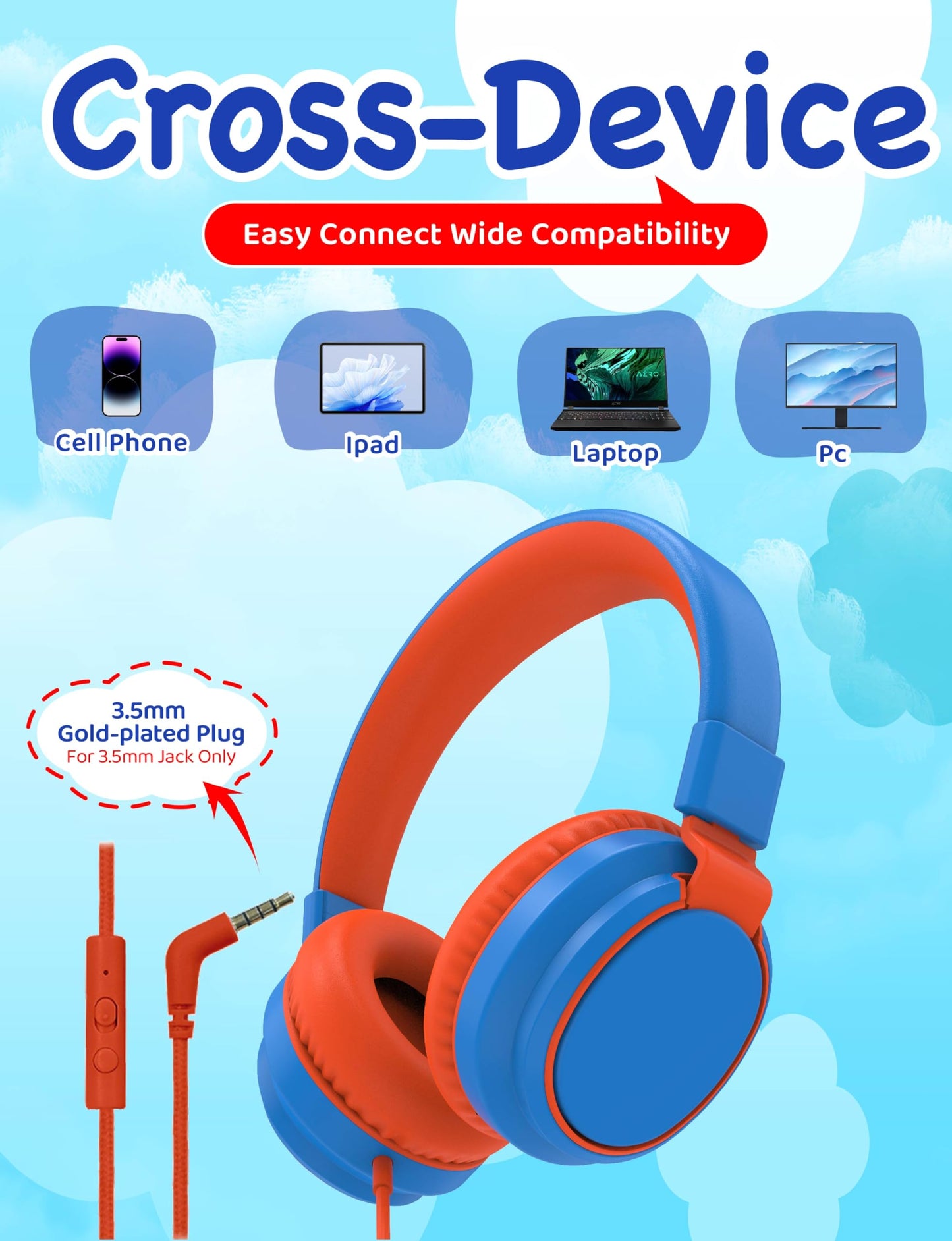 MIDOLA Kids Headphone Wired Volume Limited 85/94dB Over-Ear/On-Ear Foldable Headset with Microphone Hearing Protection Headphones for Toddler Boy…