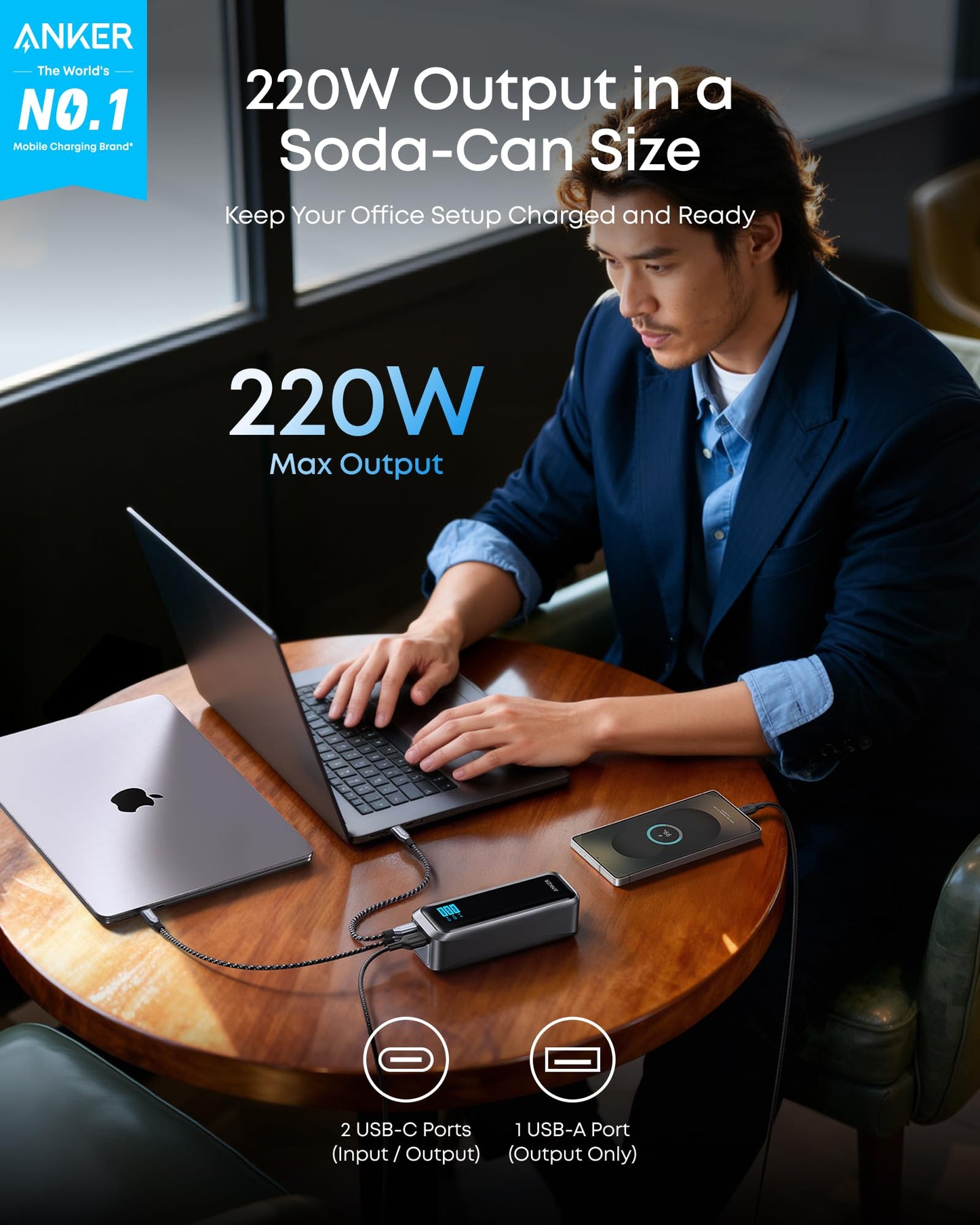 Anker Prime Power Bank, 20,100mAh 3-Port Portable Charger