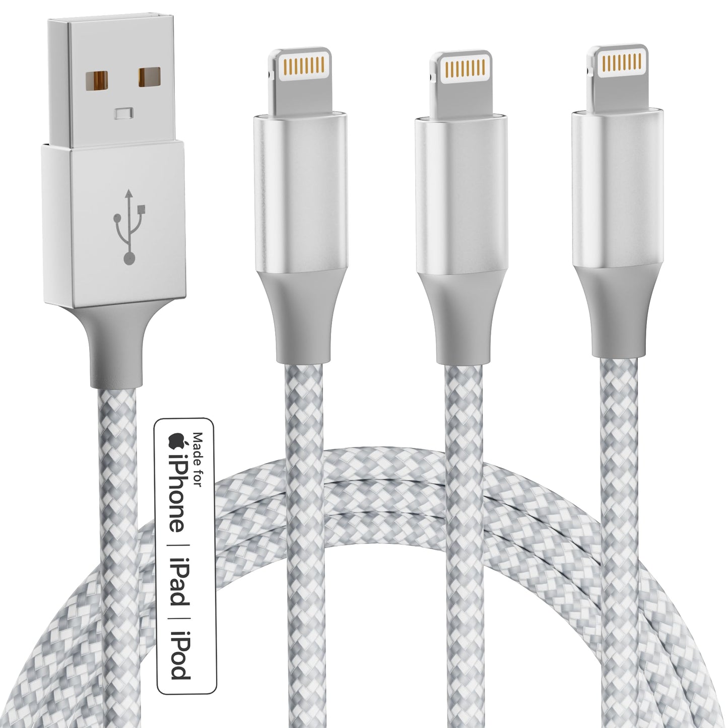 iPhone Charger 3pack 10FT Apple MFi Certified Long Lightning Cable Fast Charging Nylon Braided USB Charging Cable High Speed Transfer Cord for iPhone…