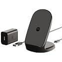 Motorola TurboPower 15W Wireless Stand + 33W Charger + Cable - Charging for Moto G Power 2024/2025, G Stylus 2024/2025/2026, Edge 2024/2025, Razr/Razr