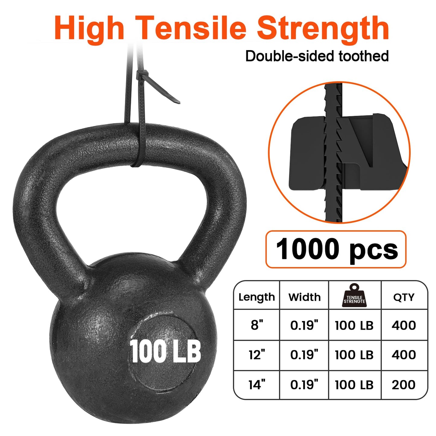 Zip Ties Assorted Size,8+12+14 Inch V-Shaped Toothed Double Sided Toothed,100 LBS Tensile Strength Heavy Duty Cable Wire Ties More Durable Nylon Tie