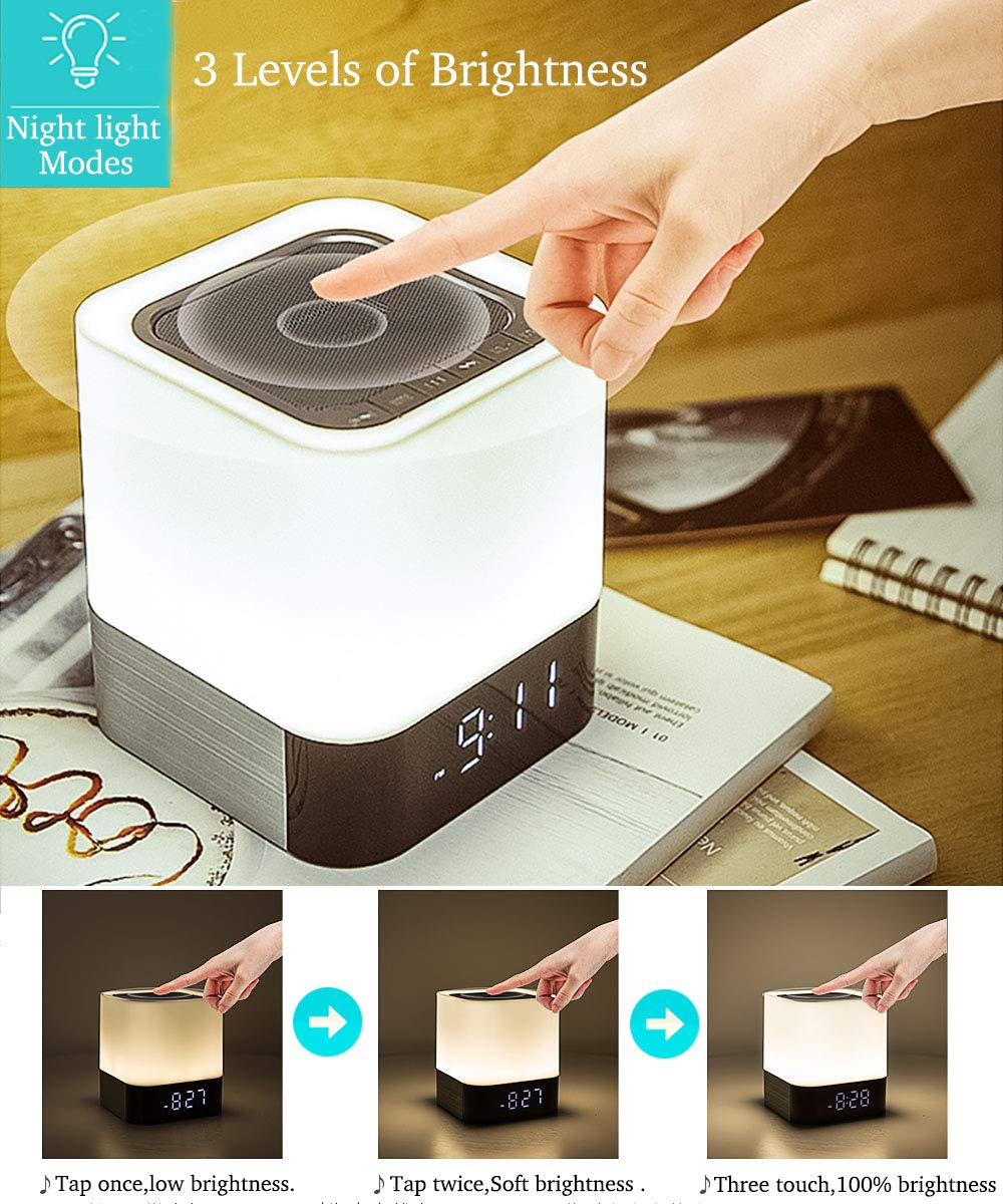 HoaBoly Night Lights Bluetooth Speaker, Alarm Clock Wireless Bluetooth Speakers,Touch Sensor Bedside Lamp,Color Changing Night Lights for Kids,MP3