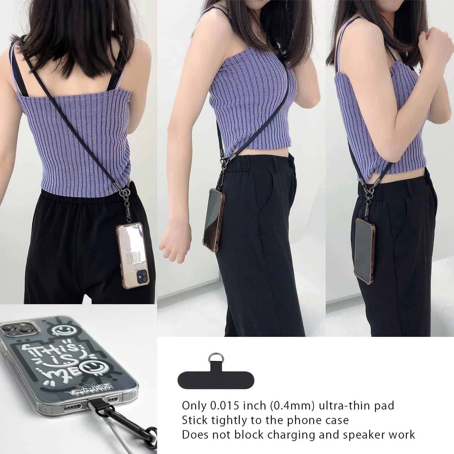 AOOMO Cell Phone Lanyard, Universal Adjustable Detachable Nylon Crossbody Lanyard,Necklace Lanyard & Wrist Strap with Phone Patch for All