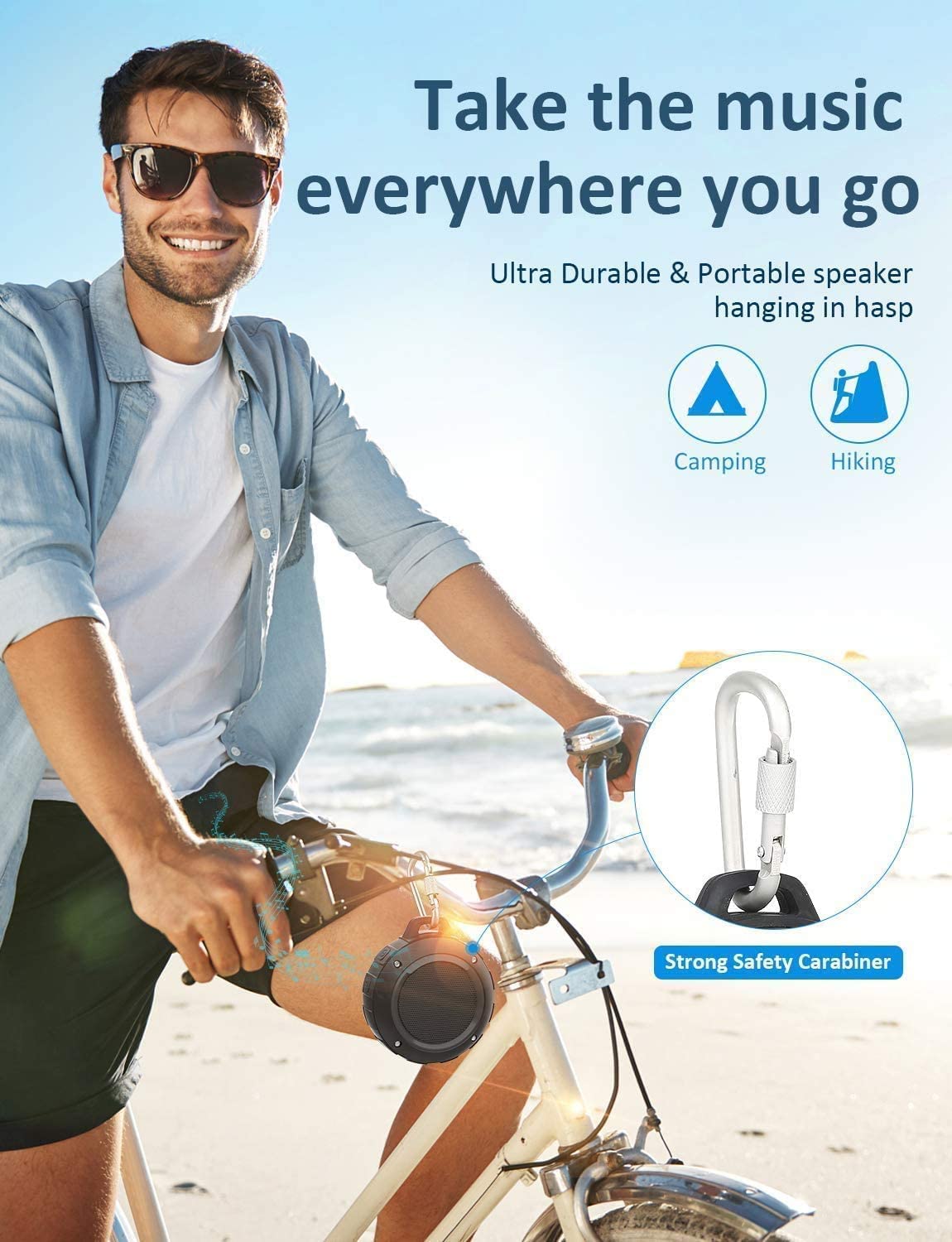 Kunodi Outdoor Waterproof Bluetooth Speaker, Wireless Portable Mini Shower Travel Speaker with Subwoofer, Enhanced Bass, Built in Mic for Sports