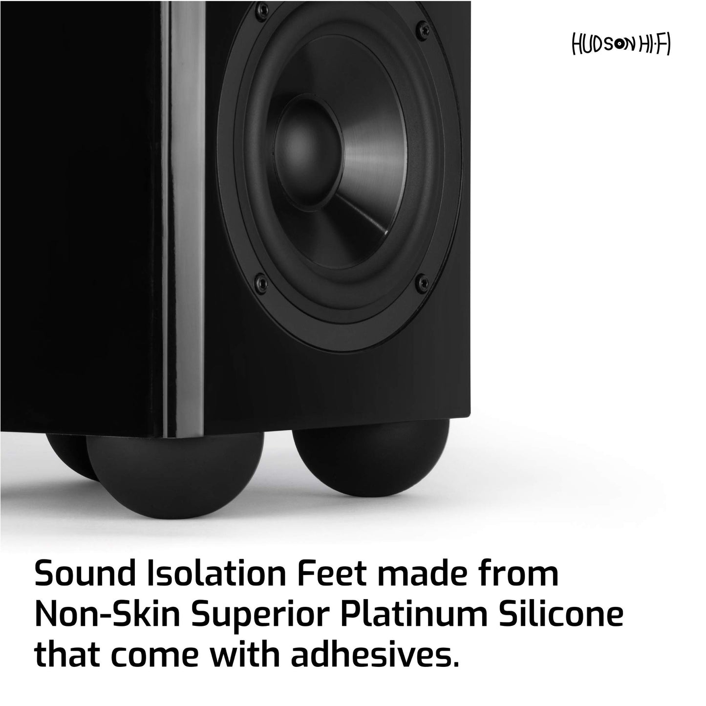 Hudson Hi-Fi Speaker Isolation Feet (8-Pack, 2.5") - Adhesive Silicone Anti-Vibration Pads for Speakers, Turntables, Subwoofers & Amplifiers, Supports