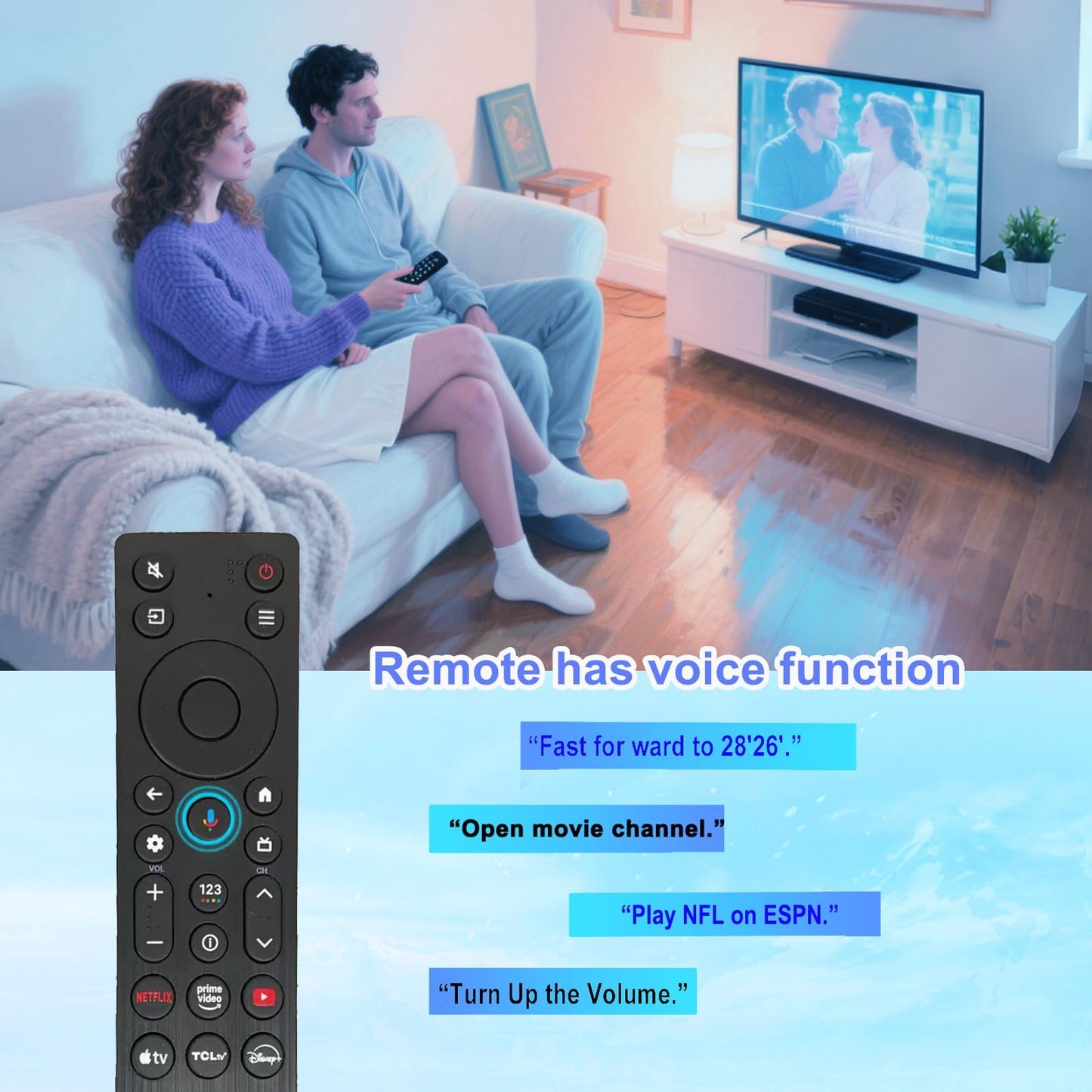 RC923A FMB1 Voice Remote Control Replacement Compatible for TCL Smart TV QLED QLED Mini Google TV's, Series Q77K ?QM6K?QM5K