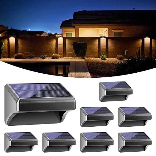 Bridika Solar Fence Lights Warm White & White, Solar Outdoor Wall Lights, Fence Solar Lights Outdoor Waterproof for Step, Backyard, Fence, Wall