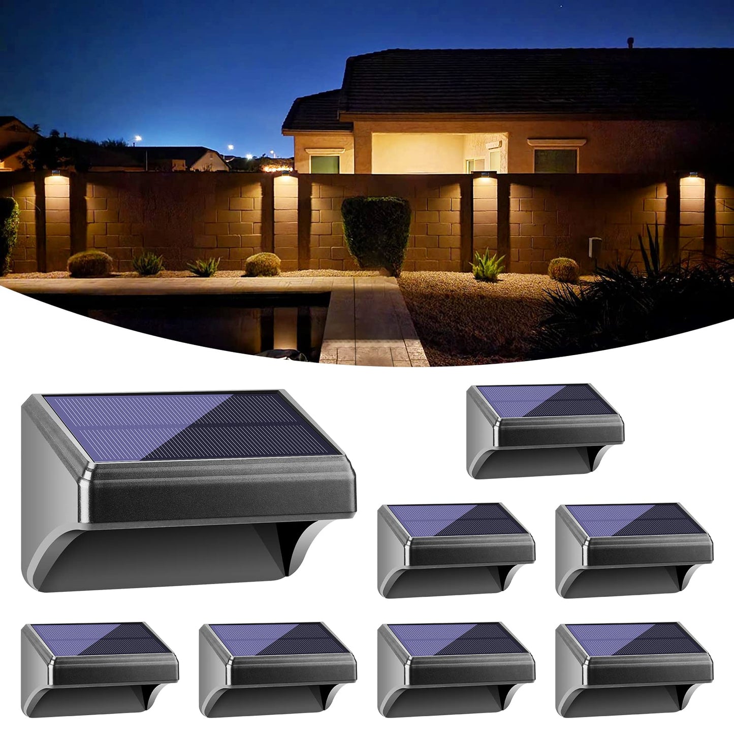 Bridika Solar Fence Lights Warm White & White, Solar Outdoor Wall Lights, Fence Solar Lights Outdoor Waterproof for Step, Backyard, Fence, Wall