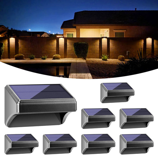 Bridika Solar Fence Lights Warm White & White, Solar Outdoor Wall Lights, Fence Solar Lights Outdoor Waterproof for Step, Backyard, Fence, Wall