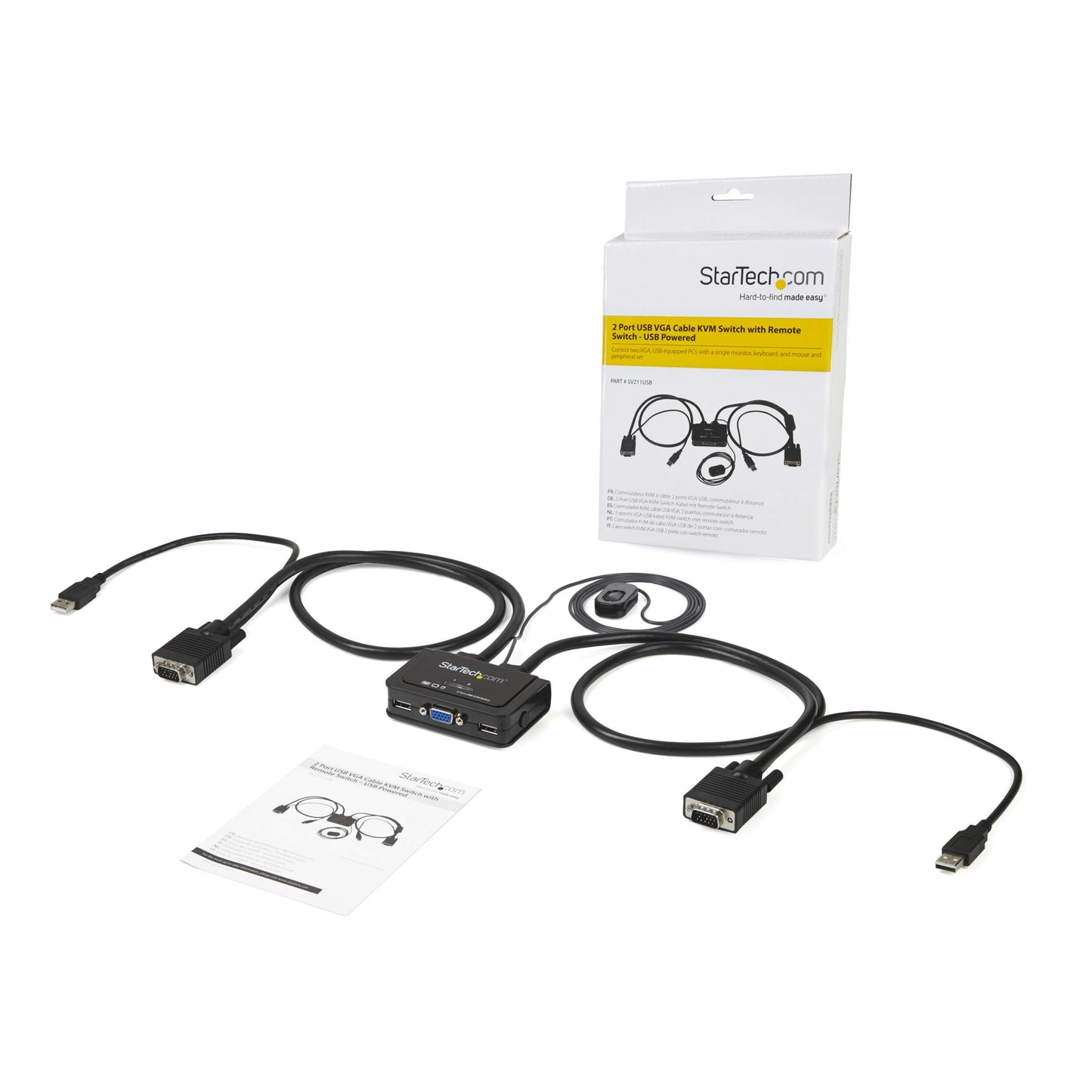 StarTech.com 2 Port USB VGA Cable KVM Switch USB Powered with Remote Switch Dual Port VGA KVM Switch