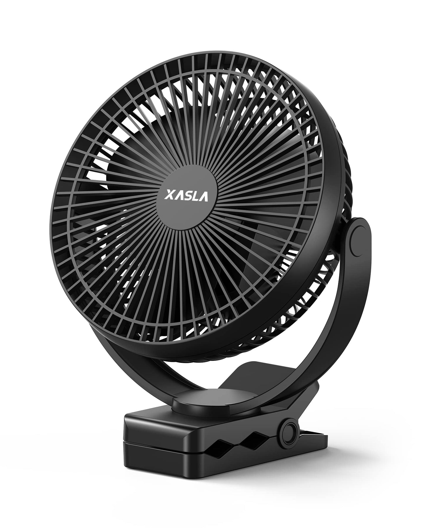 Xasla 10000mAh Portable Clip on Fan, 8 inch, Rechargeable Battery, Black