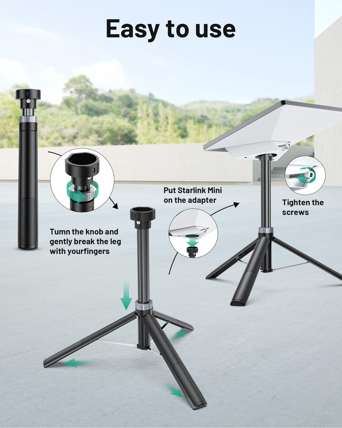 XMoving Starlink Mini Tripod, Portable Tripod Stand Mount with Aluminum Tripod Adapter, Compatible with New and Old Starlink Mini Models for Outdoor