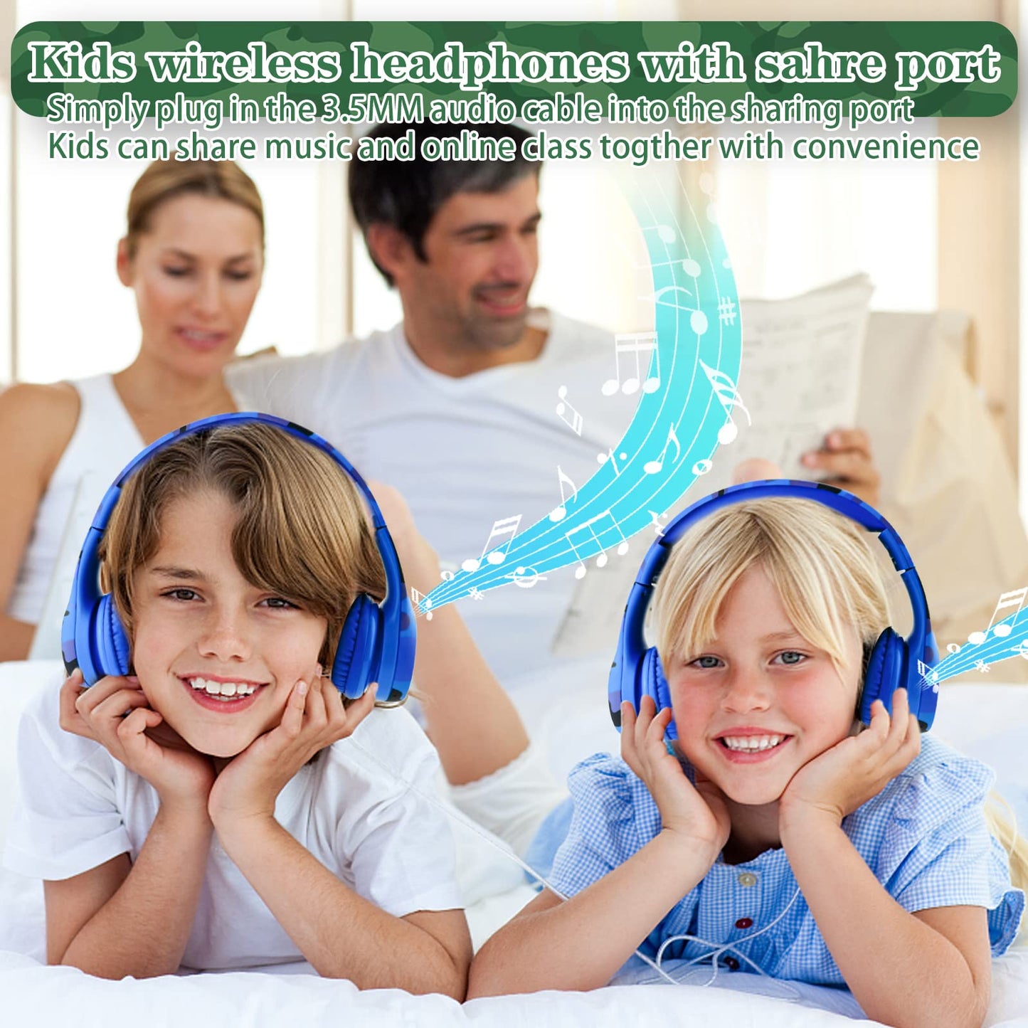 YUSONIC Toddler Headphones Wireless,Kids camo Bluetooth Headphones, 5 Button Easy Use, 93db Foldable with Built-in Mic for Cell Phones TV Tablet…