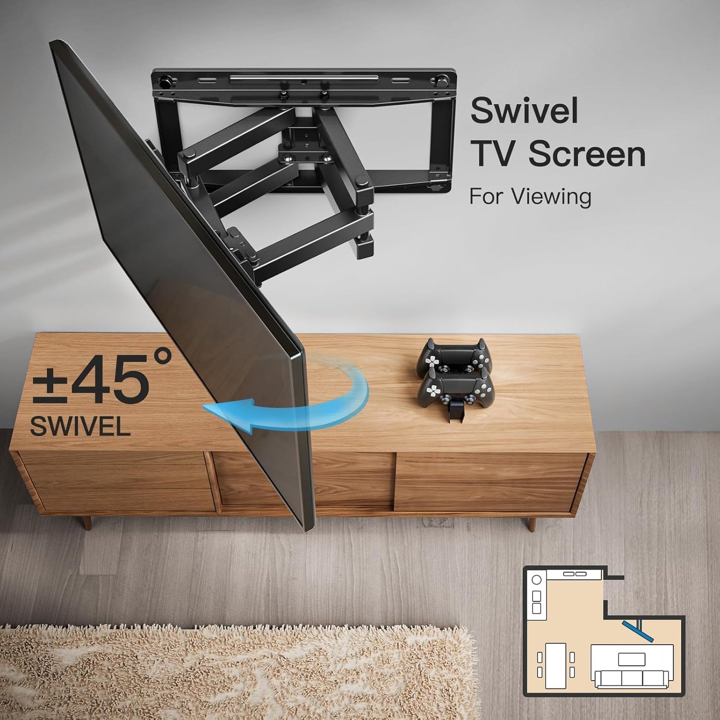 Pipishell Full Motion TV Wall Mount for 26-65 inch TVs up to 99 lbs, TV Mount with Dual Arms, Swivel, Tilt, Max VESA 400x400mm, 3 Bracket Heights