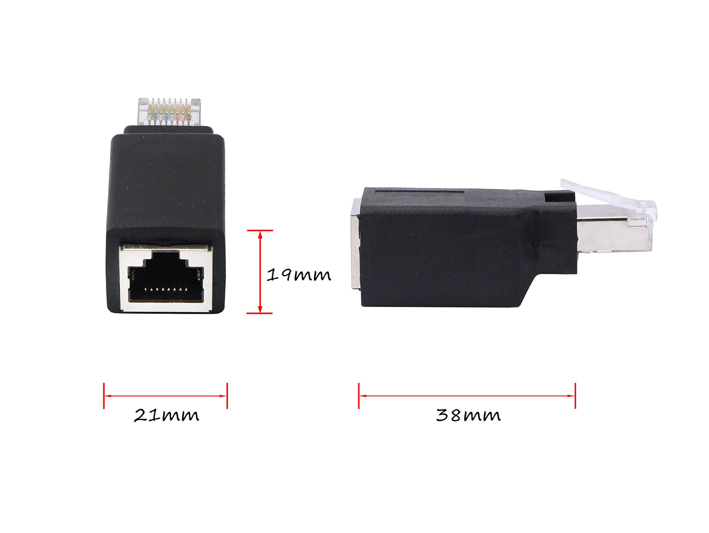 CERRXIAN RJ45 Ethernet LAN Male to Female Cat5 / Cat5e / Cat6 Crossover Adapter(2-Pack),Black (Straight)