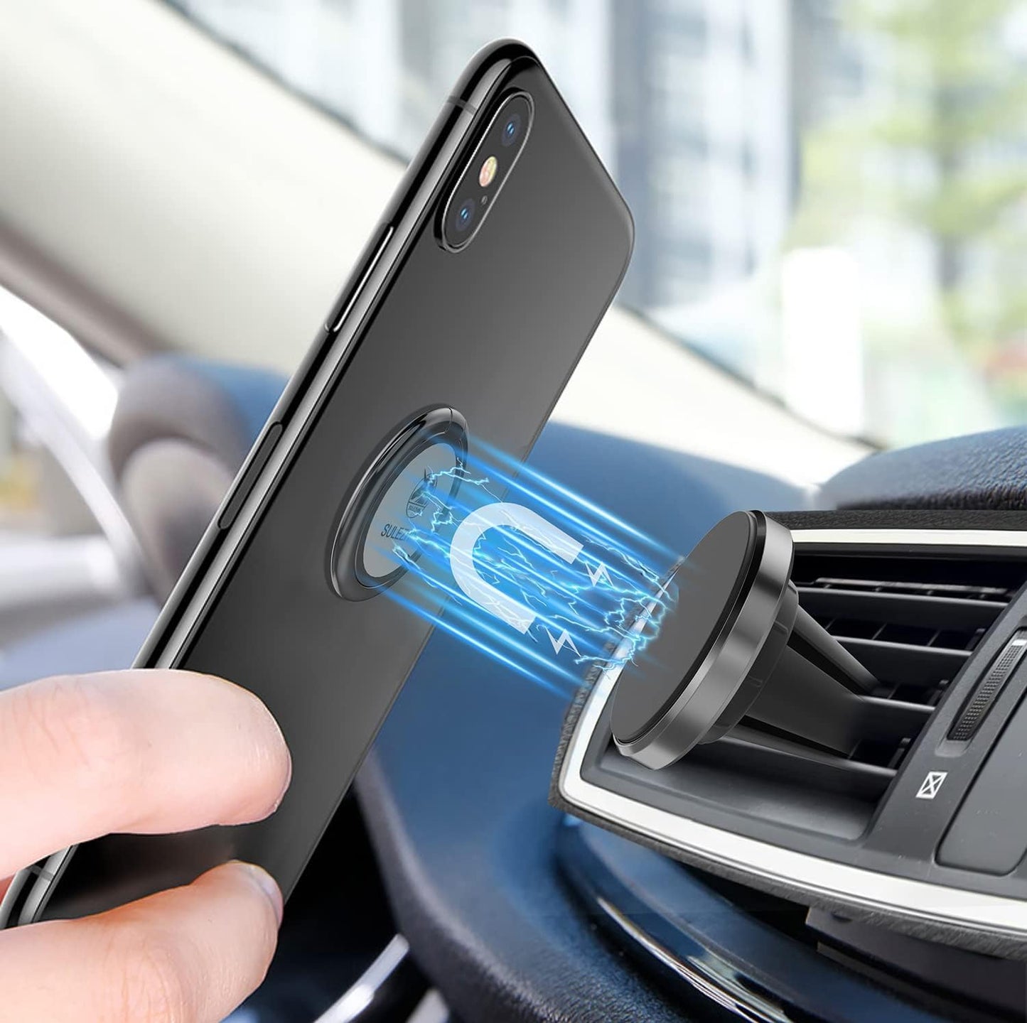 Phone Ring Holder Stand Finger Kickstand 360° Rotation Metal Ring Grip with Magnetic Phone Car Mount Holder Set Compatible with iPhone, Samsung, LG