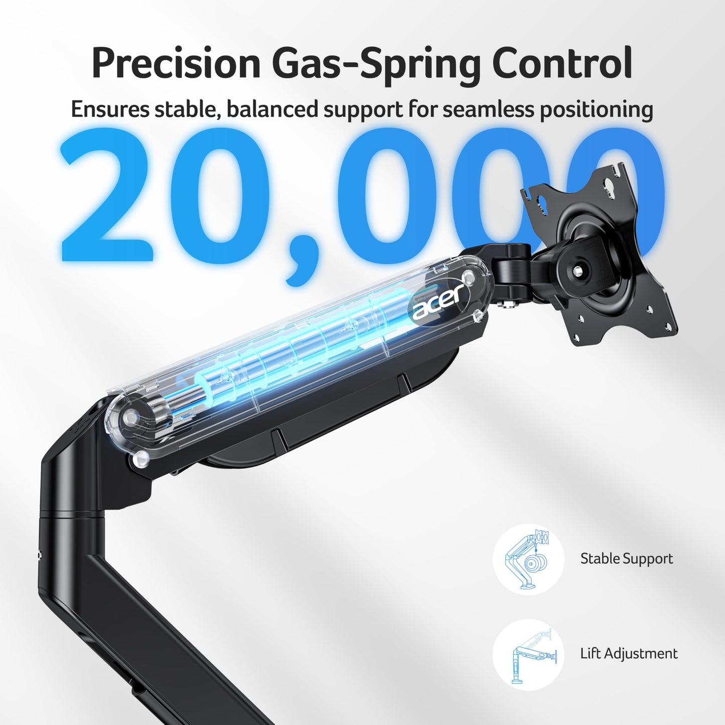 Acer Dual Monitor Arm, Computer Desk Arm with VESA Mounts for 17-32? Screens, Fully Adjustable Gas Spring Monitor Stand, C-Clamp and Grommet Mounting