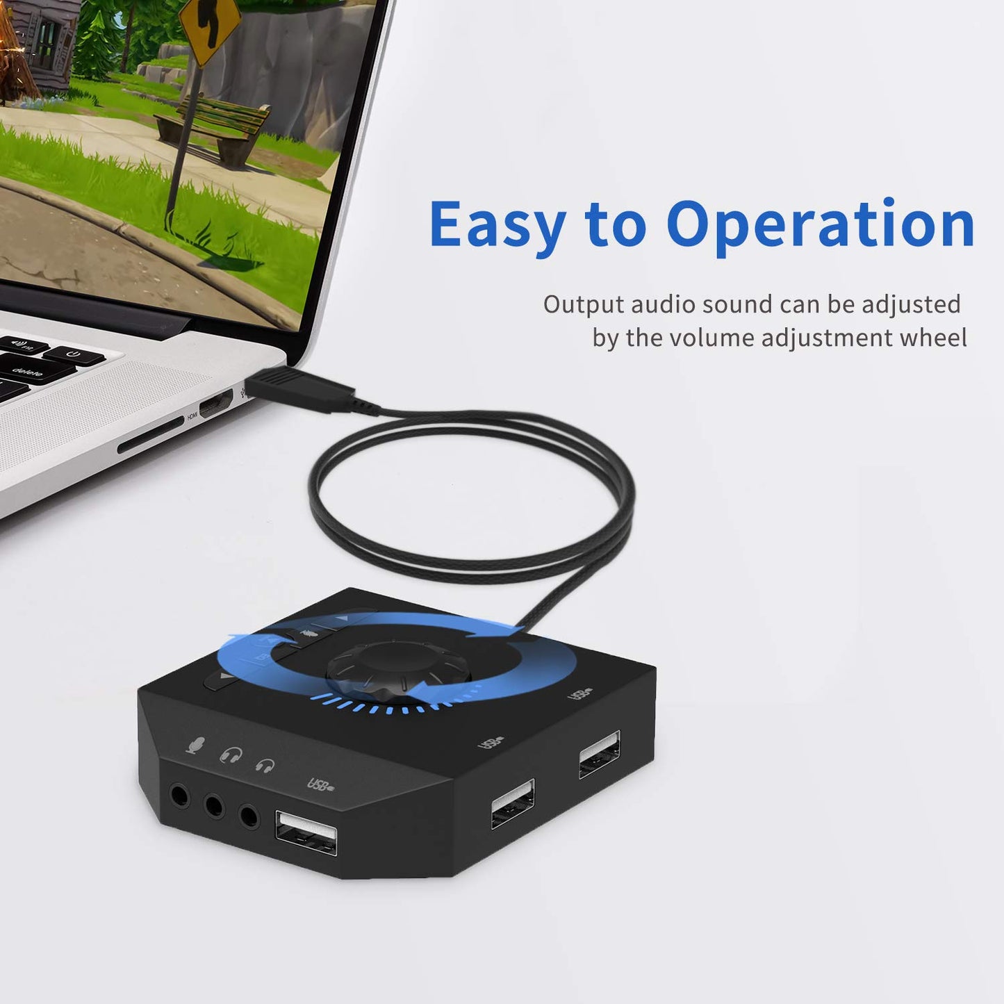 Tendak USB Hub with Audio Adapter, External Sound Card with 3.5mm Headphone Microphone Jack and Volume Control 3 Port USB Hub for Laptop PC HDD Disk