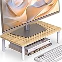 WELL WENG Bamboo Monitor Stand Riser, 4 Adjustable Height, Laptop Stand with Airflow Vents, Desk Organizer for Computer, PC, Printer (Natural)