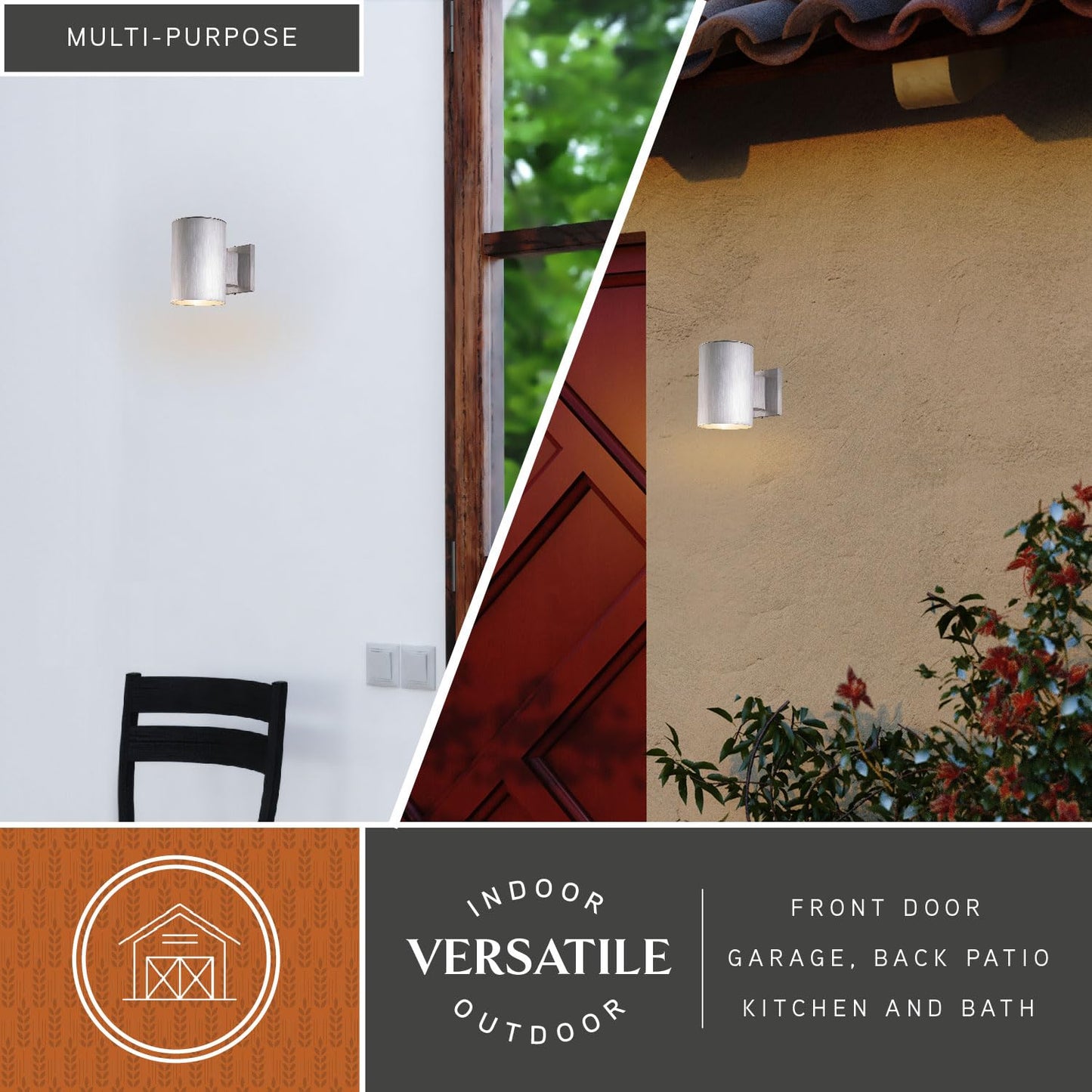 VAXCEL Chiasso Modern Outdoor Porch Light, 5" W x 7.25" H Silver Cylinder Wall Sconce, Waterproof Dark Sky Wall Light for Porch, Patio, Deck, or Front