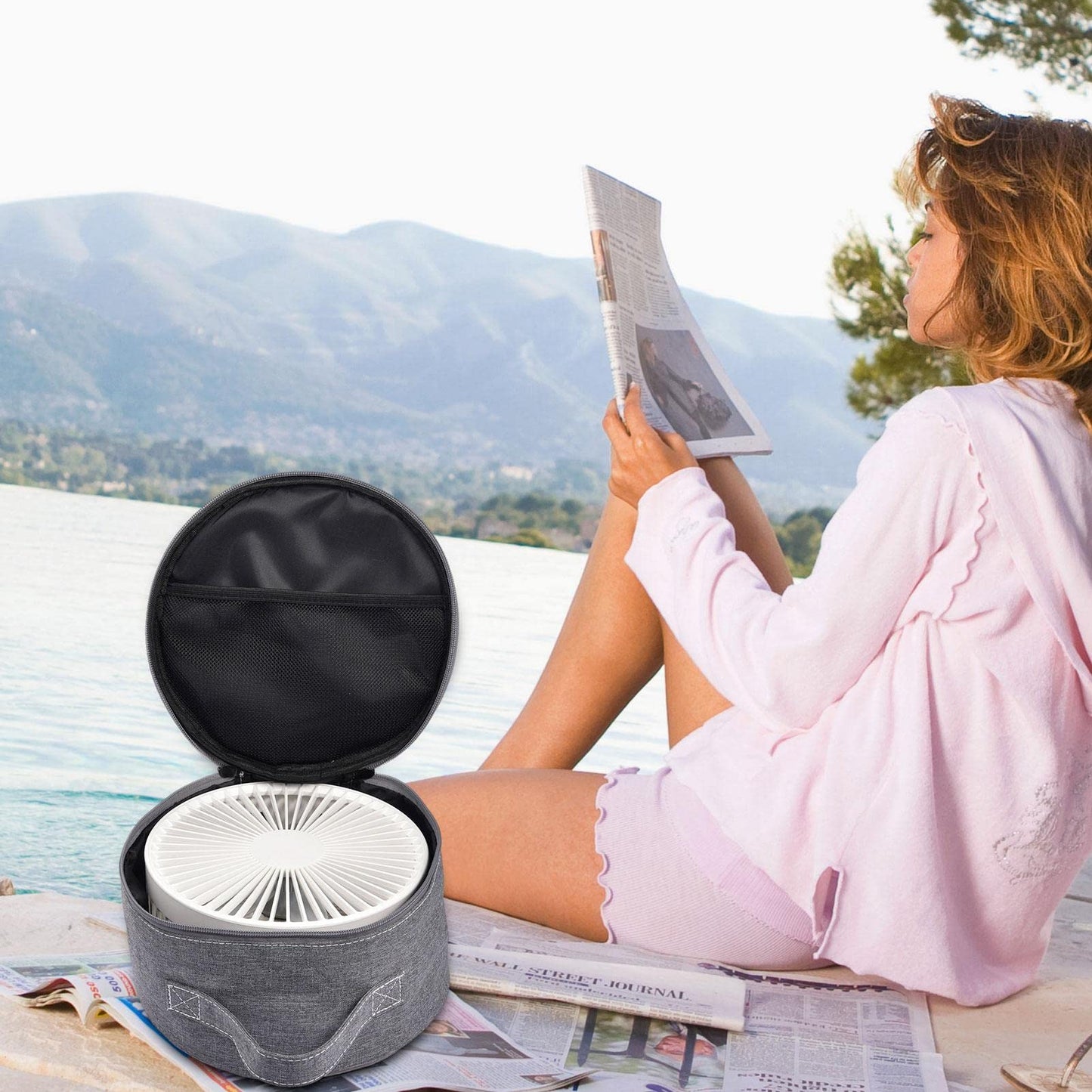 Bavokon 2 Portable Storage Bag for Fan,Travel Case for Folding Telescopic Fan,Portable Folding Fan Storage Bag Waterproof, USB Rechargeable Personal