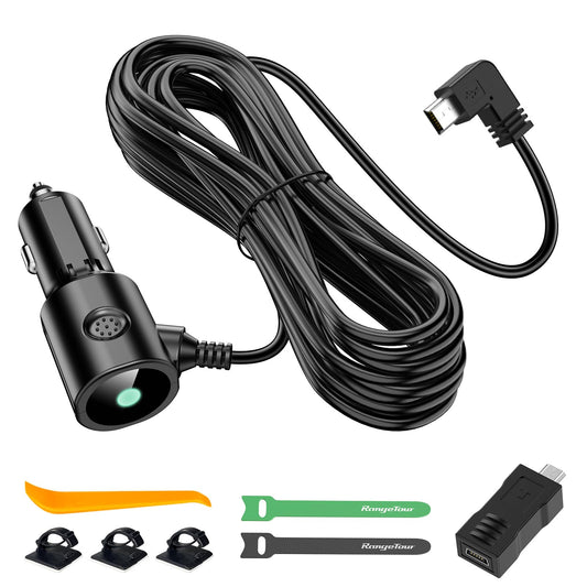 Range Tour Dash Camera Car Charger, Mini USB and Micro USB Interfaces, L-Type Driving Recorders Power Cord Universal Car Adapter Power Cord