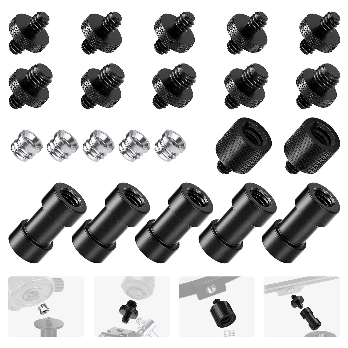 NEEWER Camera Screw Adapter, 22 Pieces 1/4” to 1/4” and 1/4” to 3/8” Tripod Mount Screw Adapter Converter Set for Camera Mount, Monopod, Ball Head