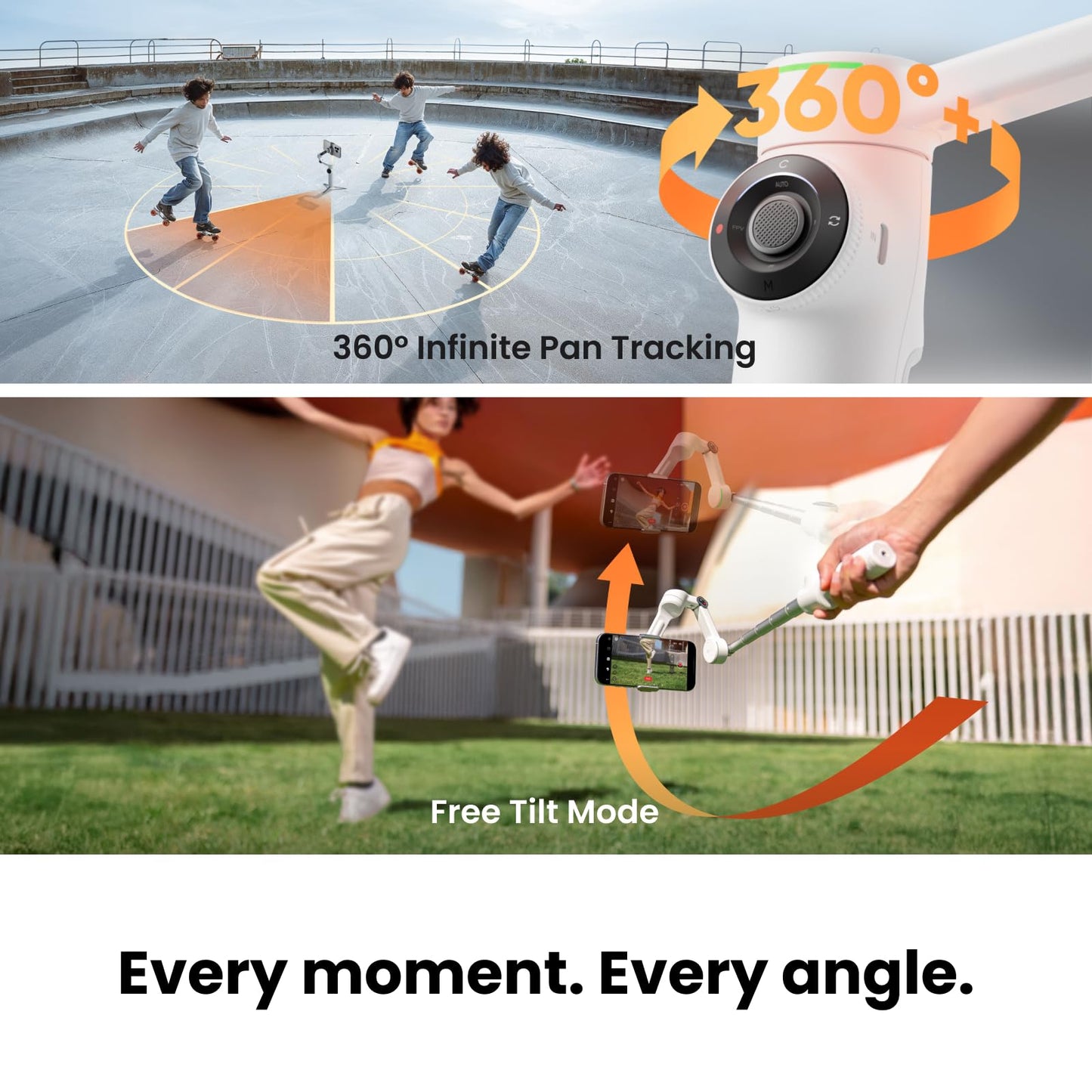 Insta360 Flow 2 Pro Grey - Foldable AI Phone Gimbal, Track in 200+ Apps with Apple DockKit, Multi-Person Tracking, 360º Pan Tracking, Built-in