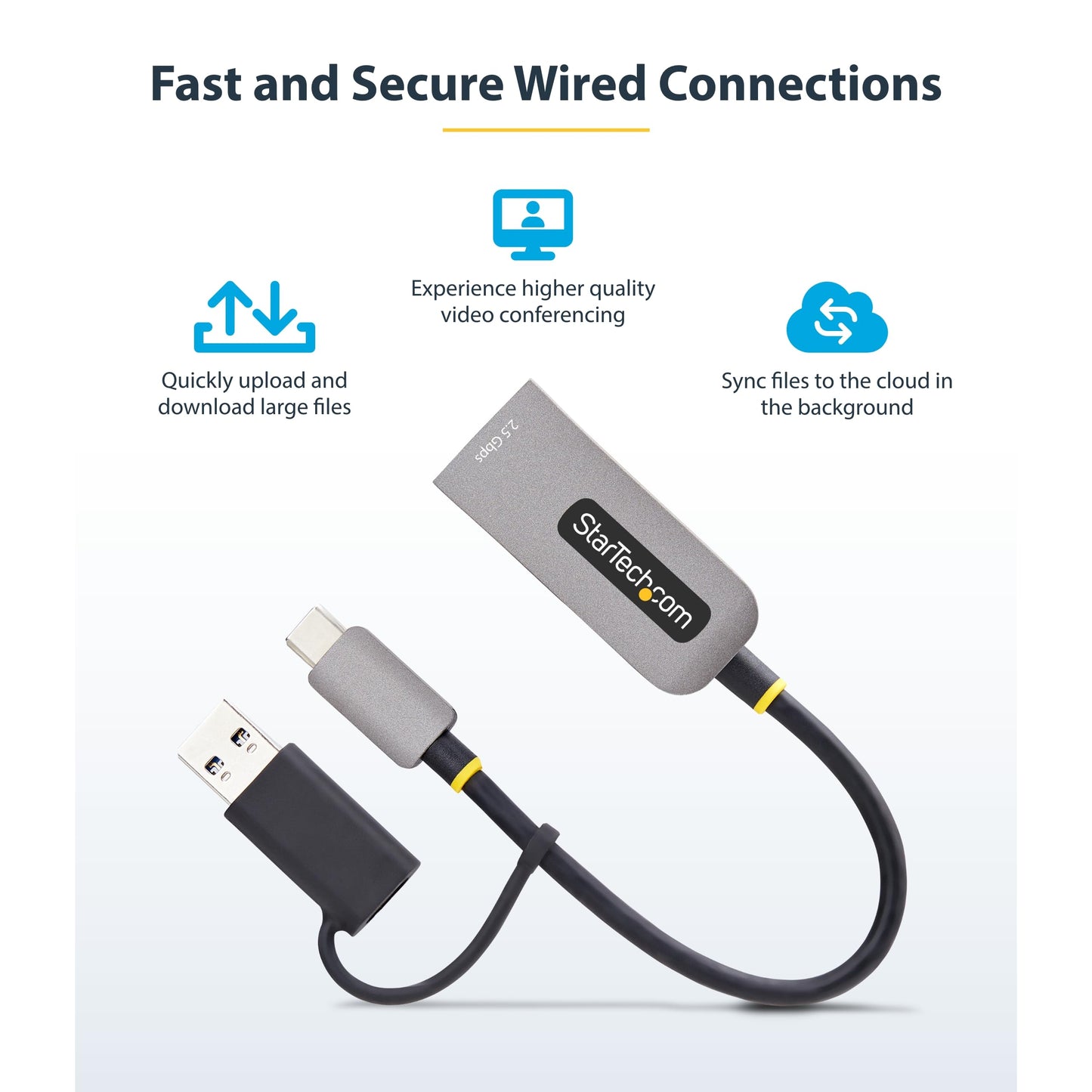 StarTech 2.5GbE USB-C to Ethernet Adapter, USB-A Converter, NBASE-T NIC